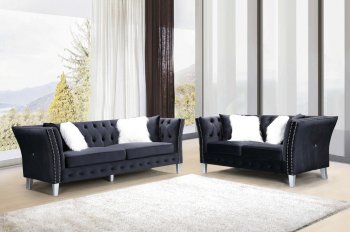 LCL-004 Sofa & Loveseat Set in Black Velvet [BDS-LCL-004 Black]