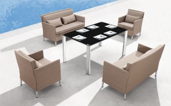 Beige Fabric Modern 4Pc Outdoor Loveseats & Chairs Set [ZOUT-Aruba-701330]