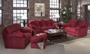 Burgundy Fabric Transitional Living Room w/Sewn-on Arm Pillows [HLS-U270]