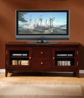 Espresso Finish Modern TV Stand w/Drawers & Glass Doors