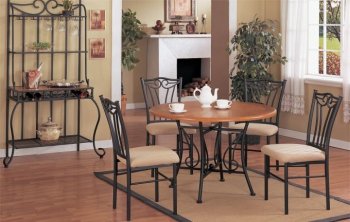 Metal Frame Casual Dinette Table w/Oak Wood Round Top [PXDS-F2043]