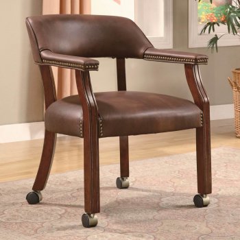 Brown Vinyl Traditional Office Chair w/Casters & Nailhead Trim [CROC-517BRN]