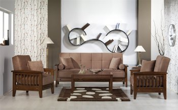 Truffle Microfiber Living Room w/Wooden Frame & Sleeper Sofa [IKSB-VERA-Rainbow Truffle]