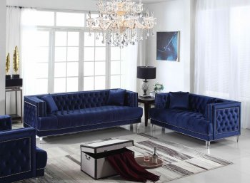 Kendel Sofa & Loveseat Set in Dark Blue Velvet Fabric w/Options [ADS-Kendel Blue]