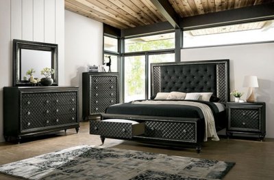 Demetria Bedroom CM7584DR W/Storage Drawers In Metallic Gray