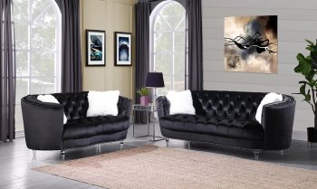 FD170 Sofa & Loveseat Set in Black Velvet by FDF [FDS-FD170 Black]