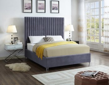 Candace Upholstered Bed in Grey Velvet Fabric by Meridian [MRB-Candace Grey]