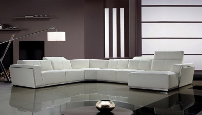 Tempo Sectional Sofa 0730 in White Leather by VIG