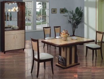 Maple Color High Gloss Finish Contemporary Dining Set [PKDS-DT003 & DC189]