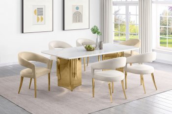 Tevlin Dining Table 108261 in White & Gold by Coaster w/Options [CRDS-108261 Tevlin]