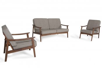 Ridge Loveseat & 2 Chairs Set Sesame Linen Fabric & Walnut - VIG [VGS-Ridge Sesame]