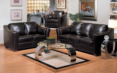 Modern Black Bycast Leather Living Room Set