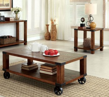 Broadus I CM4227 Coffee Table & 2 End Table 3Pc Set in Dark Oak [FACT-CM4227-Broadus I]