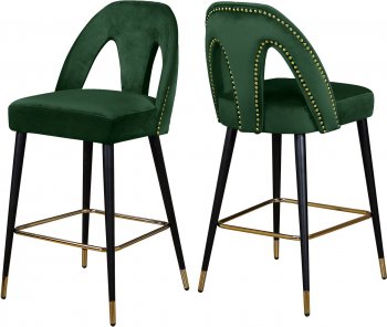 Akoya Counter Stool 795 Set of 2 Green Velvet Fabric - Meridian [MRDC-795 Akoya Green]