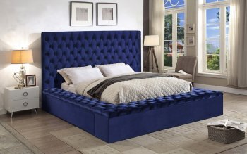 Bliss Bed in Navy Velvet Fabric by Meridian w/Options [MRB-Bliss Navy]