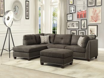 Laurissa Sectional Sofa w/Ottoman 54370 in Charcoal by Acme [AMSS-54370-Laurissa-Charcoal]