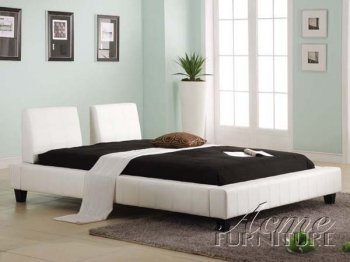 White Faux Leather Elegant Modern Platform Bed [AMBS-12050]