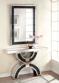 Noor Console Table & Mirror 90248 in Mirror & Black by Acme [AMCT-90248-Noor]