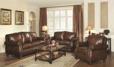 Montbrook Sofa 503981 in Brown Leather by Coaster w/Options