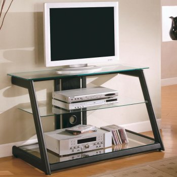 Clear Glass Top & Shelves Modern TV Stand w/Black Metal Base [CRTV-700613]