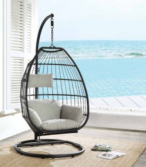 Oldi Outdoor Patio Hanging Chair 45115 in Beige & Black by Acme