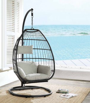 Oldi Outdoor Patio Hanging Chair 45115 in Beige & Black by Acme [AMOUT-45115 Oldi]