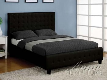 Black Bonded Leather Modern Platform Bed w/Wooden Legs [AMBS-10820]