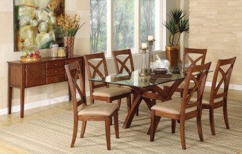 Brown Cherry Finish Glass Top Dining Table w/Optional Items [ABCDS-6266]