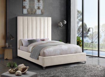 Via Upholstered Bed in Cream Velvet Fabric by Meridian [MRB-Via Cream]