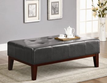 Dark Brown Vinyl Modern Tufted Ottoman w/Solid Wood Trim Base [CRO-501050]