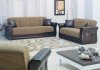 Fabric & Dark Vinyl Two-Tone Modern Sofa Bed w/Optional Items