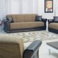 Fabric & Dark Vinyl Two-Tone Modern Sofa Bed w/Optional Items