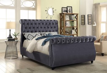 Dakota Bed in Grey Velvet Fabric by Meridian w/Options [MRB-Dakota Grey]