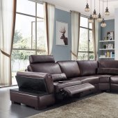 445 Motion Sectional Sofa Brown Leather by ESF w/Power Recliner