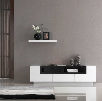 White Gloss w/Dark Oak Elegant Modern TV Stand [JMTV-TV002 White]