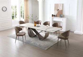 9305 Dining Table Marble & Bronze by ESF w/Optional 1442 Chairs [EFDS-9305-1442]