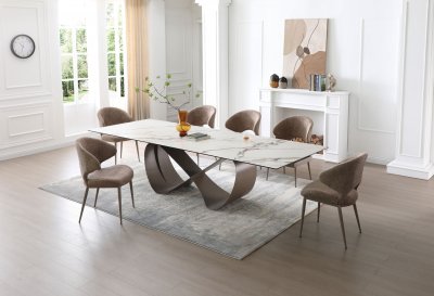 9305 Dining Table Marble & Bronze by ESF w/Optional 1442 Chairs