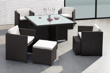 Black&White Modern Outdoor Dinette Set w/Frosted Glass Top Table [ZOUT-Naples-701210]