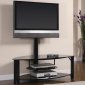 Metal Base & Tempered Black Glass Modern TV Stand w/Bracket