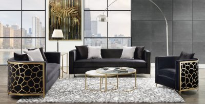 Fergal Sofa 55665 in Black Velvet & Gold by Acme w/Options