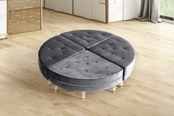 QUARTERS Coffee Table - Set of 2 Quarters - Grey Velvet Fabric [KCCT-Quarters Grey Medium]