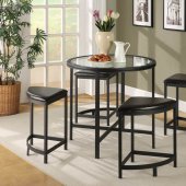 Black Metal Base Modern 5Pc Pub Set w/Glass Table Top