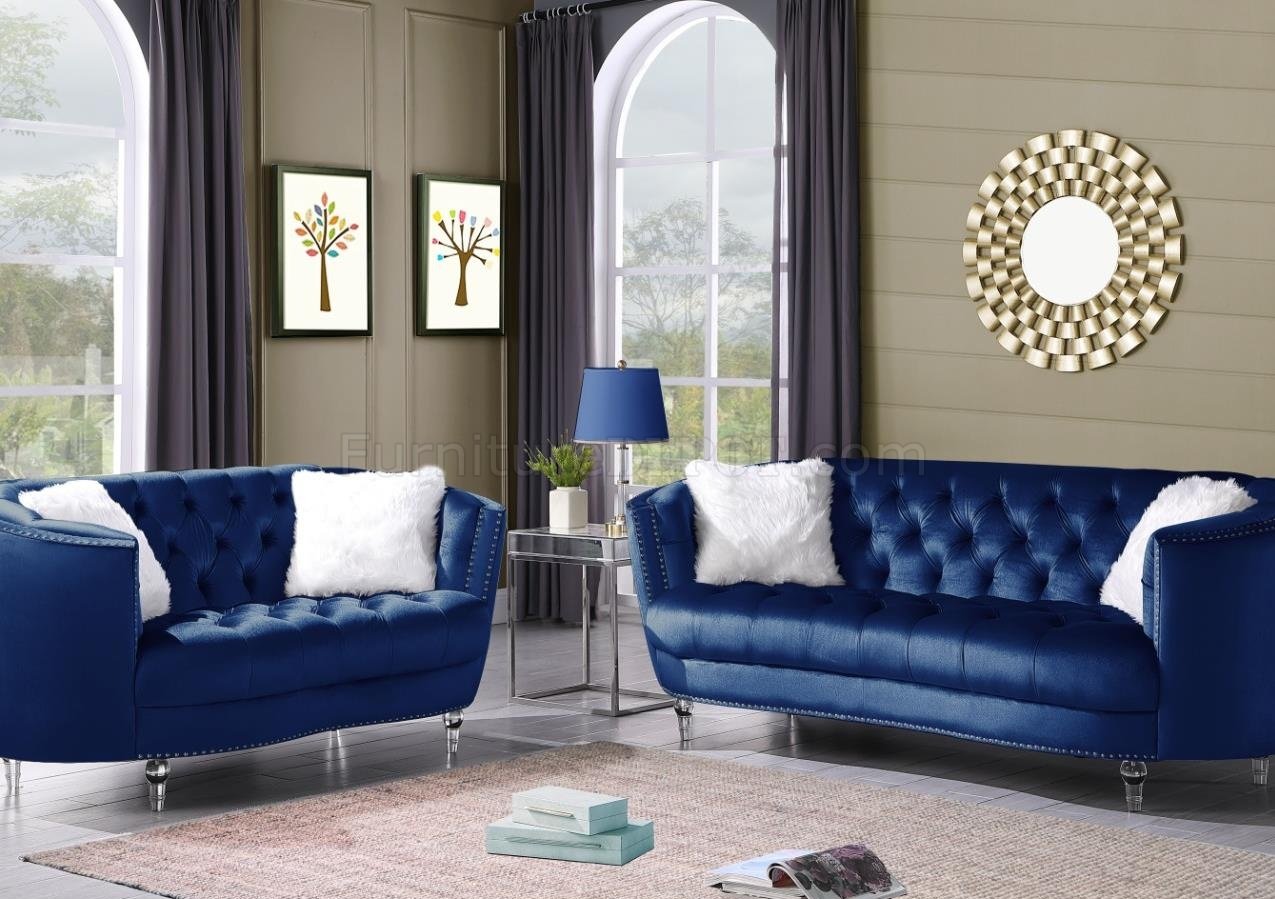 FD172 Sofa & Loveseat Set in Blue Velvet by FDF