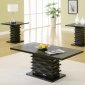 Rich Black Finish Modern 3Pc Coffee Table Set w/Wave Design Base