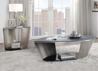 Thyge Coffee Table 83040 in Satin Silver & Glass Plated by Acme