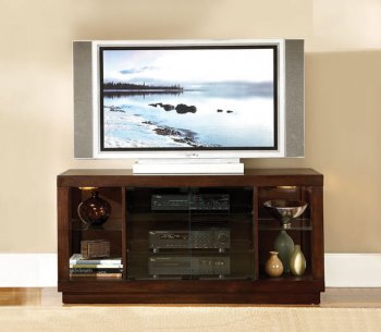 Espresso Finish Modern TV Stand w/Glass Doors, Shelves & Lights [HETV-8024]