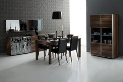 Brown Finish Modern Dining Table w/Optional Items