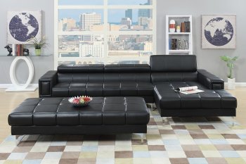 F7363 Sectional Sofa in Black Bonded Leather by Boss [PXSS-F7363]