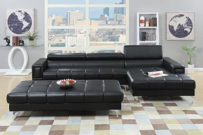 F7363 Sectional Sofa in Black Bonded Leather by Boss