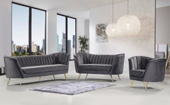 Margo Sofa 622 in Grey Velvet Fabric by Meridian w/Options [MRS-622 Margo Grey]